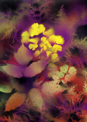 Spray paint picture, background with abstract colorful fantasy leaves