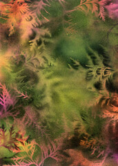 Spray paint picture of floral background, abstract colorful fantasy leaves