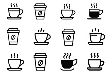 Set of  hot coffee cup vector icon illustration on white background.