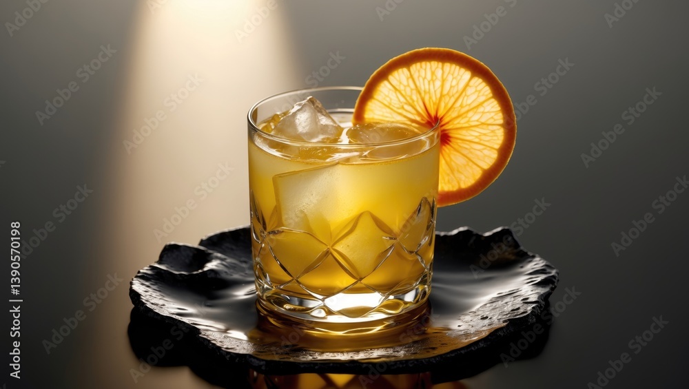Poster variation of cocktail with orange syrup isolated on a backdrop.