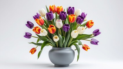 Obraz premium Vase featuring vibrant tulips isolated against a white backdrop