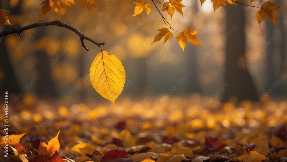 Poster bright yellow maple leaves closely observed on tree branches with a soft-focused natural backdrop in