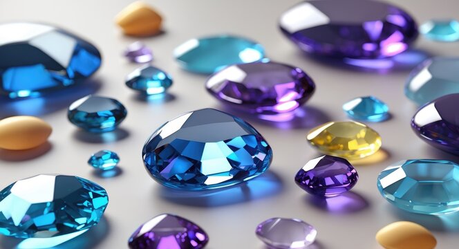 Various polished gems, with blue hues dominant.