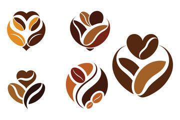 Set of heart shape of coffee beans logo vector icon illustration on white background .