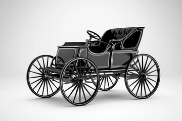 Detailed 3D Render of a Black Antique Automobile on White Background