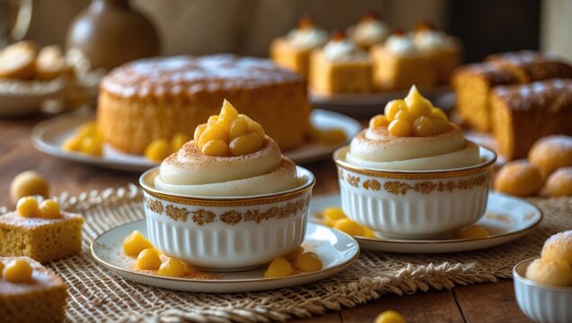 Typical Brazilian treats from June festivals, including curau, Mugunza or hominy, sweet rice or Canjica, and pumpkin confections.