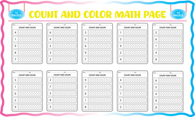 Counting and color math worksheets for preschool