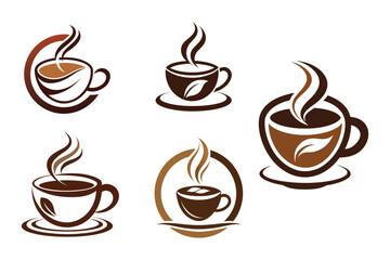 Obraz premium Set of cup of coffee logo vector icon illustration on white background.