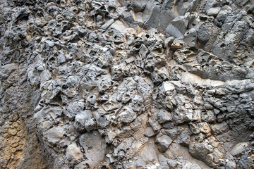 Unique rock formations showcase intricate textures and patterns in natural landscape