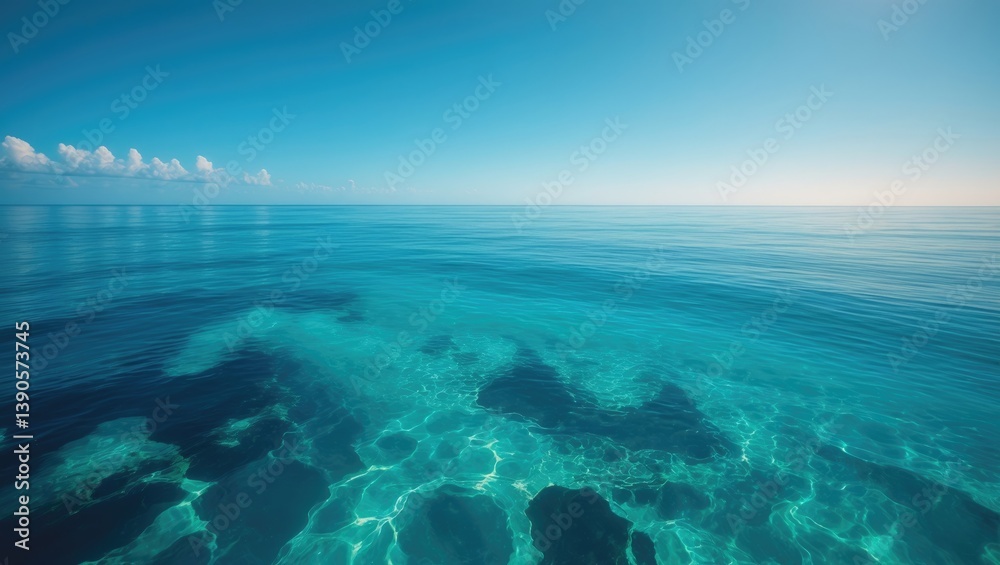 Aufkleber vertical front view of a tranquil landscape featuring a blue sea and sky blue backdrop during a calm