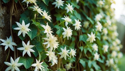 Fragrant white blossoms of a climbing vine