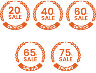 Elegant Spring Sale Badges and Circular Discount Labels with Laurel Wreaths – Premium Vector for Seasonal Promotions, Business, and Advertising