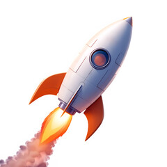 Fototapeta premium Rocket launching with flames and smoke isolated on transparent background