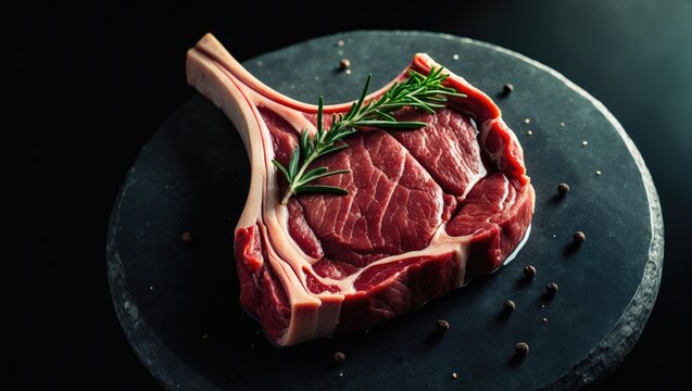 T-bone or Porterhouse on a dark backdrop.