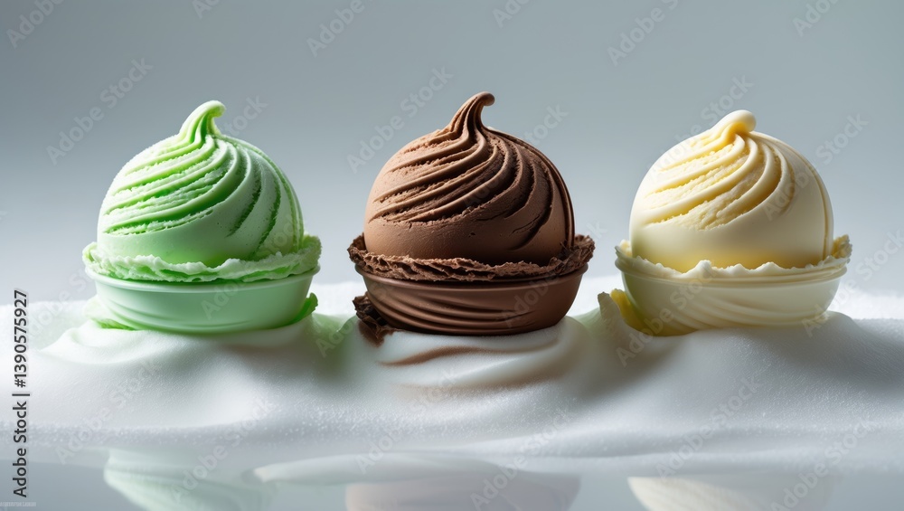 Poster various ice cream scoops displayed against a background.