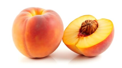 Peach with Sliced Half Showing Flesh and Seed