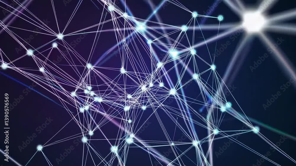 Poster glowing plexus connecting dots and lines forming a network on a dark blue background representing in