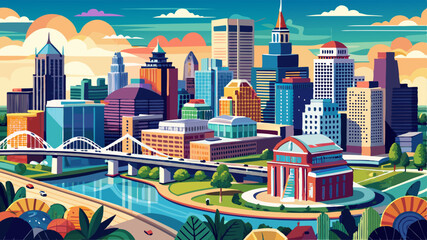 Fototapeta premium Aerial view of downtown Louisville on the Ohio River, Louisville, Kentucky, cityscape, skyline, buildings