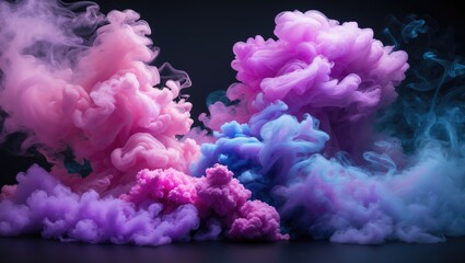 Obraz premium Thick pink and purple vapor against a black isolated backdrop. Background created by vape smoke.