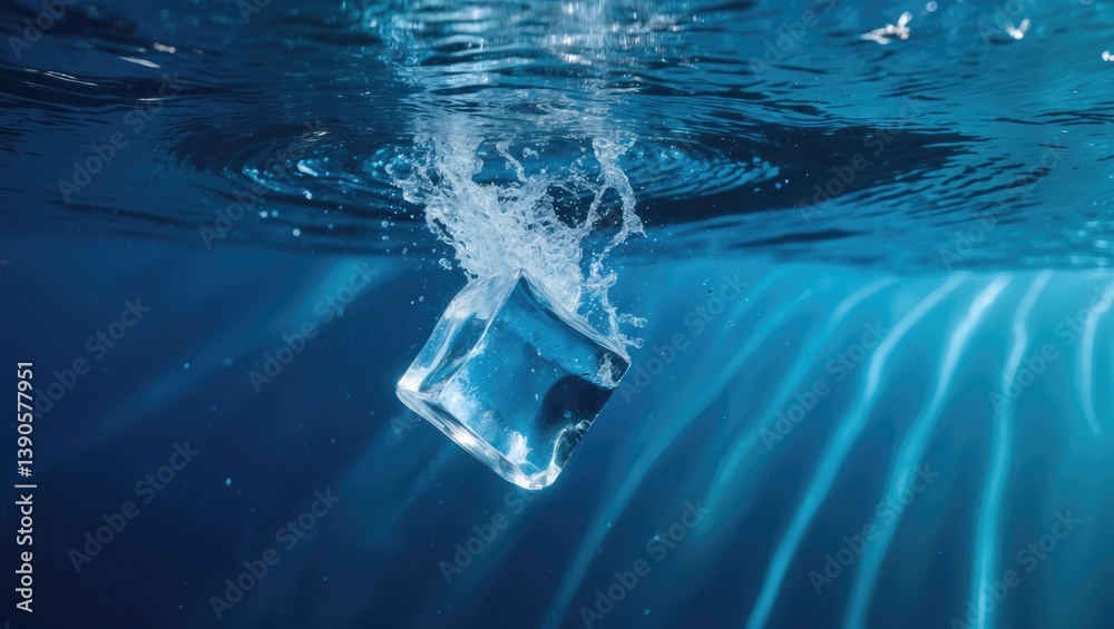 Aufkleber underwater perspective of ice cube sinking below the surface.