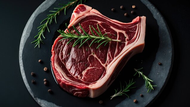 T-bone or Porterhouse on a dark background.