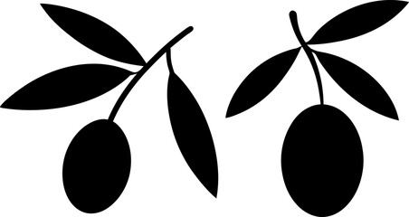 Black olives with leaves vector and Silhouette of olives art collection