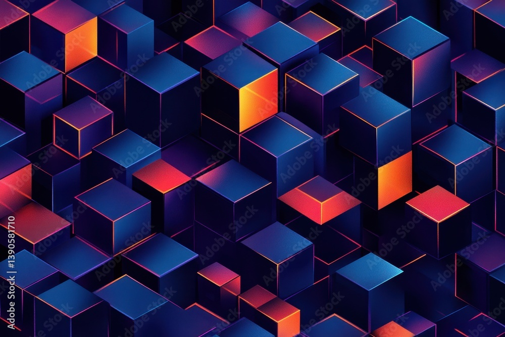 Leinwandbilder dark and minimalist abstract cube topography with vibrant color accents, dark and minimalist abstrac