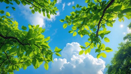 Obraz premium The sight of a tree branch adorned with fresh green leaves is uplifting