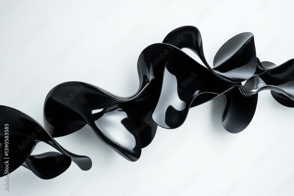 Aufkleber dynamic black shapes undulating gracefully against a white background in a minimalist setting, black