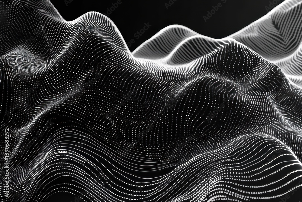 Fototapete waves of digital dots create a mesmerizing pattern in a cyber space network landscape, artistic dots