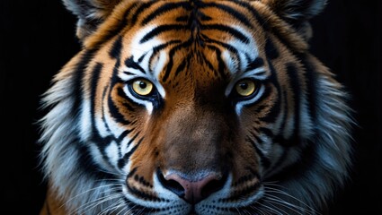 Tiger face against a dark background