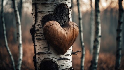 The heart carved into the birch bark