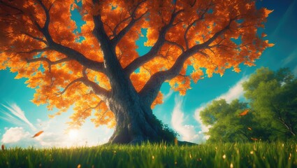 The orange leaves on a tree represent a period of change, serving as a connection between vitality and dormancy.