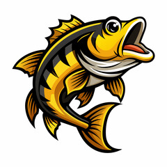 Fototapeta premium Illustration of a yellow and black striped fish with its mouth open on a white background image here now