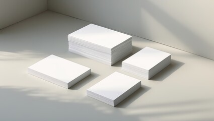 Business cards in white resting on a gray paper surface.