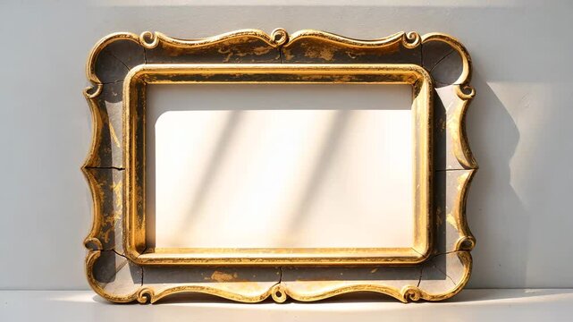 Classic Vintage Antique Gold Brown Wooden Rectangle Canvas Frame Mockup Set on White. Blank and Varied Subject Molding Baguette. Design Element. Suitable for Painting, Mirror, or Videography.