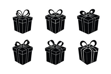 wrapped gift box bow vector art silhouette