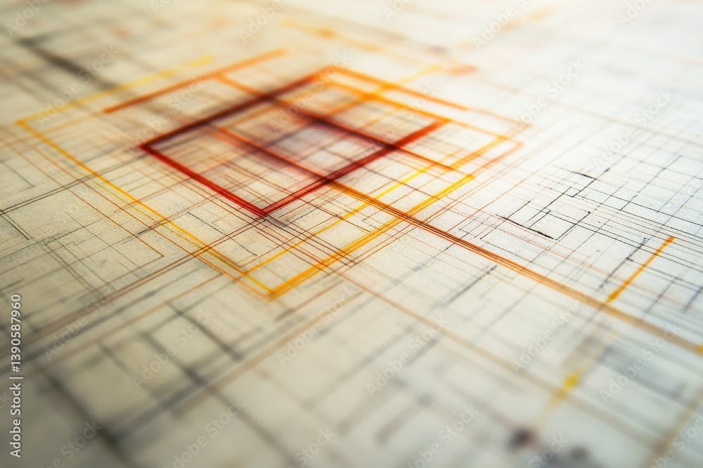 Poster data processing diagrams featuring overlapping squares on a grid background, data processing and dia