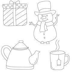 Hand-drawn Winter Clipart Set: Outlined Winter Illustrations: Doodle Cartoon Winter Graphics