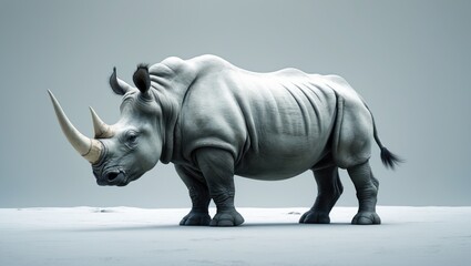 Fototapeta premium white rhinoceros ceratotherium simum on a plain white background