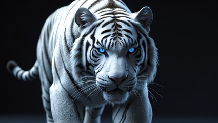 White tiger positioned and gazing left, isolated