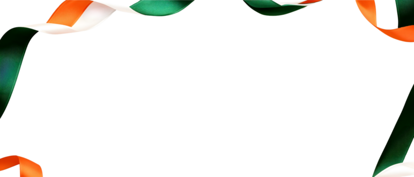 orange, white & green color ribbon isolated over transparent (white) background; ireland, niger, india flag colours