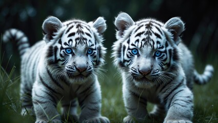 Naklejka premium twin white tigers
