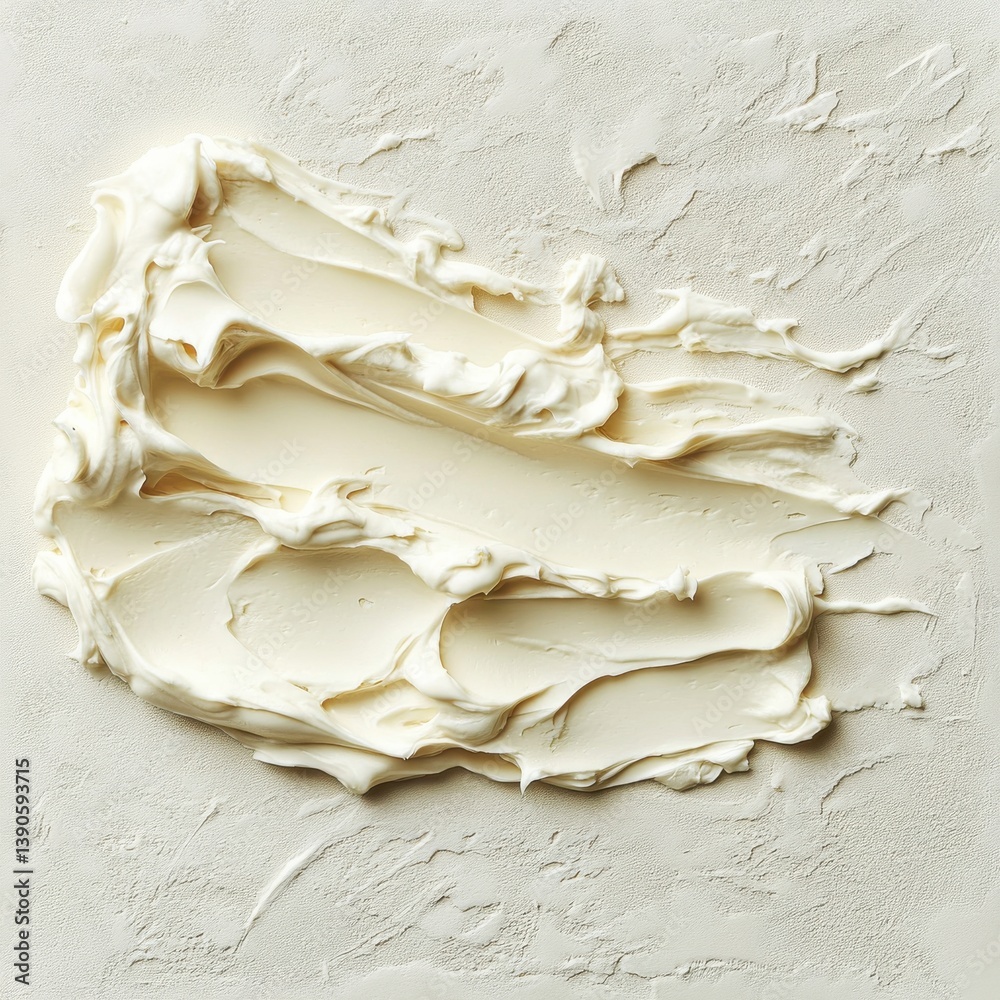 Poster Smooth buttercream spread on a light textured background with artistic swirls and lines created during application