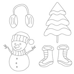 Hand-drawn Winter Clipart Set: Outlined Winter Illustrations: Doodle Cartoon Winter Graphics