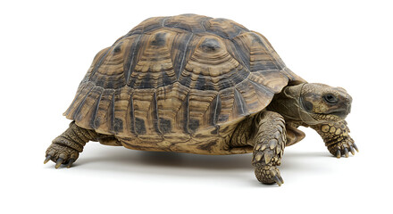 Obraz premium Isolated tortoise on a white background showcasing its textured shell and limbs