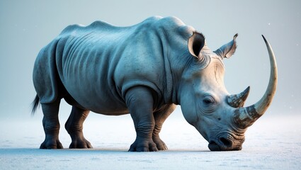 white rhinoceros ceratotherium simum on a plain white background