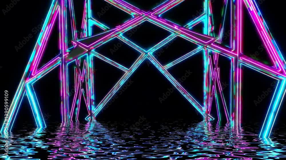 Wall mural vibrant neon structure with intersecting lines and geometric shapes creates a captivating scene, its