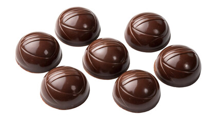 Chocolate balls isolated on white, top view