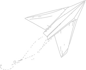 Paper plane drawing vector, continuous single one line art style isolated on white background.